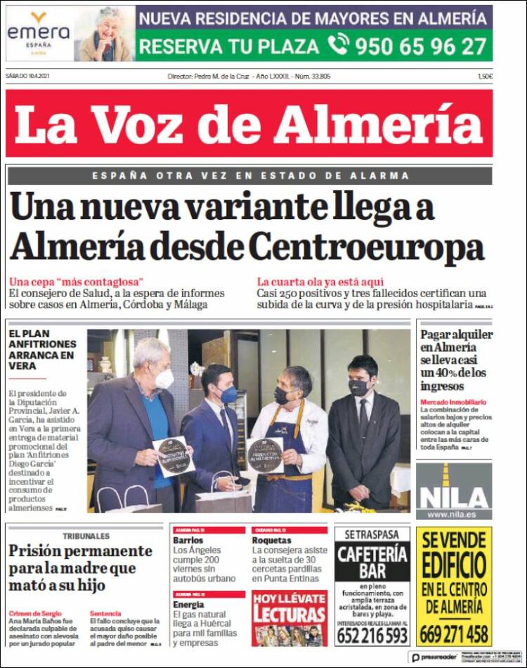 Portada de La Voz de Almería (España)