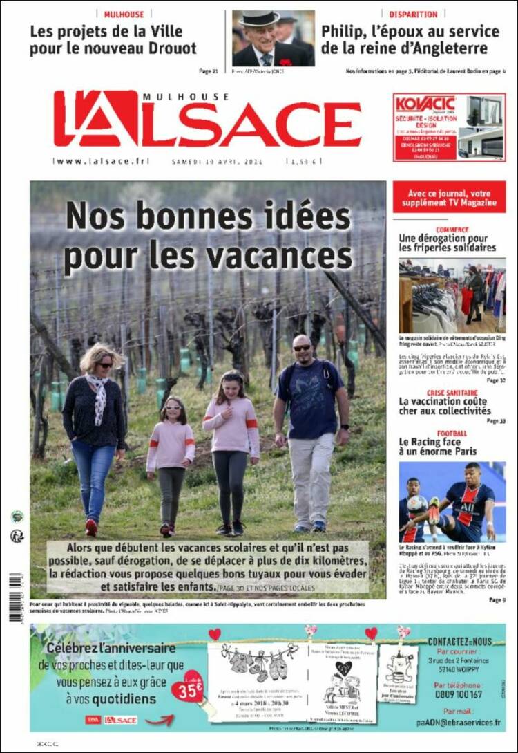 Portada de Journal L'Alsace (Francia)