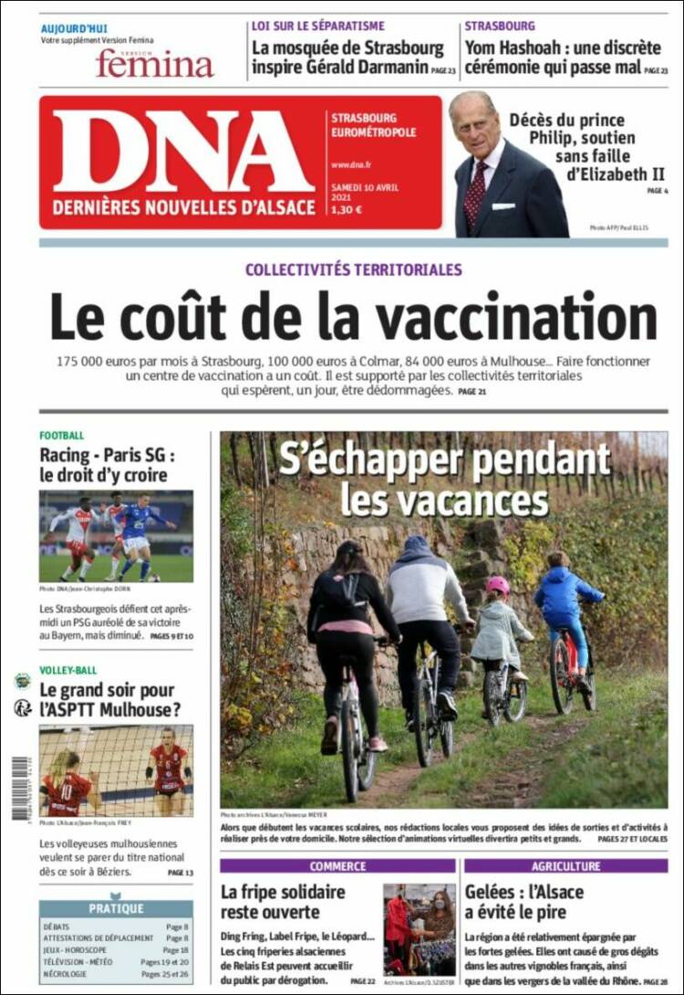 Portada de Les Dernières Nouvelles d'Alsace (Francia)