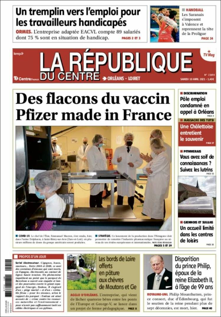 Portada de La République du Centre (Francia)