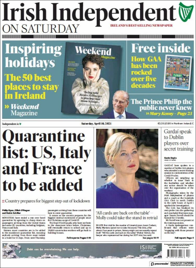 Portada de Irish Independent (Irlanda)