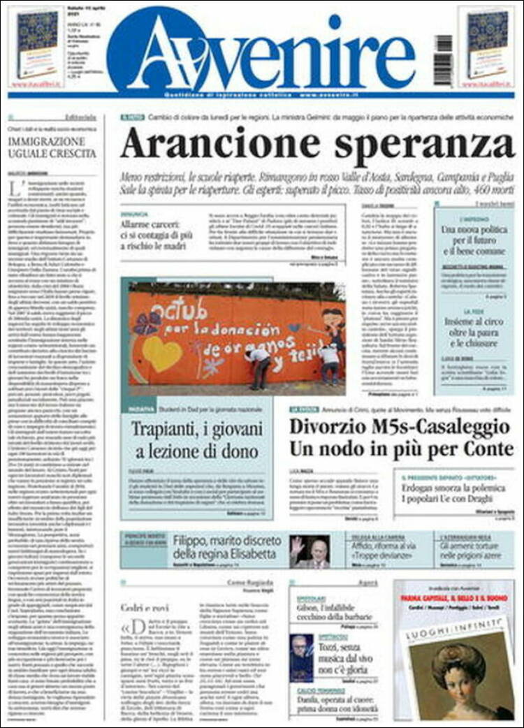 Portada de Avvenire (Italia)