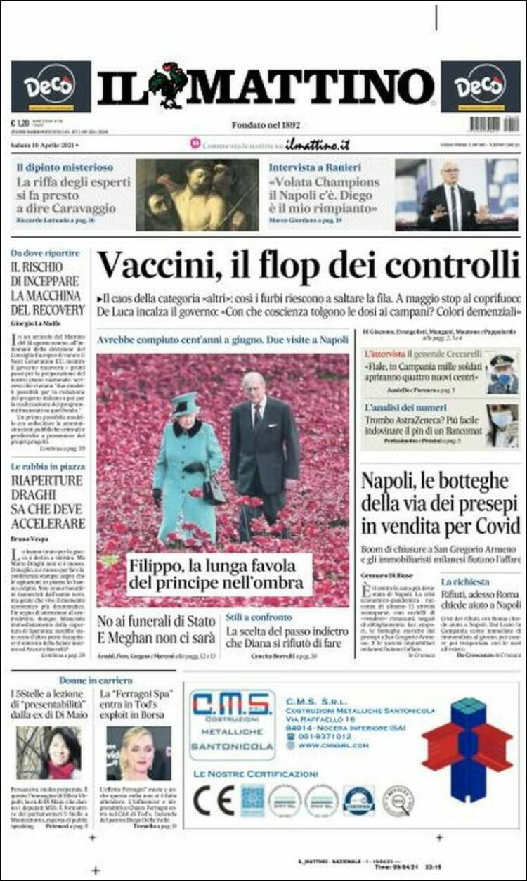 Portada de Il Mattino (Italia)