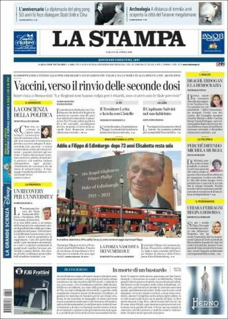 Portada de La Stampa (Italia)
