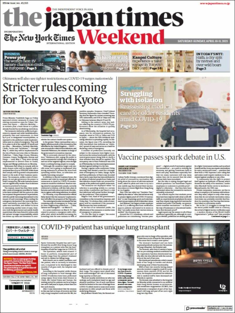 Portada de The Japan Times (Jap&oacute;n)