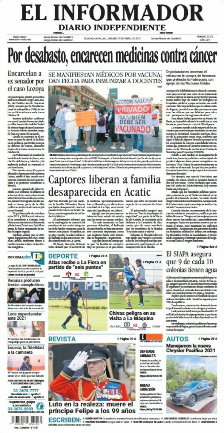 Portada de El Informador (México)