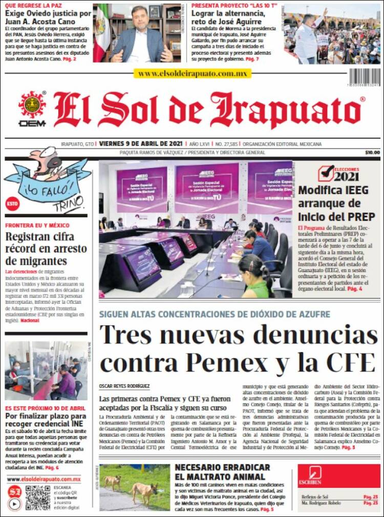 Portada de El Sol de Irapuato (México)