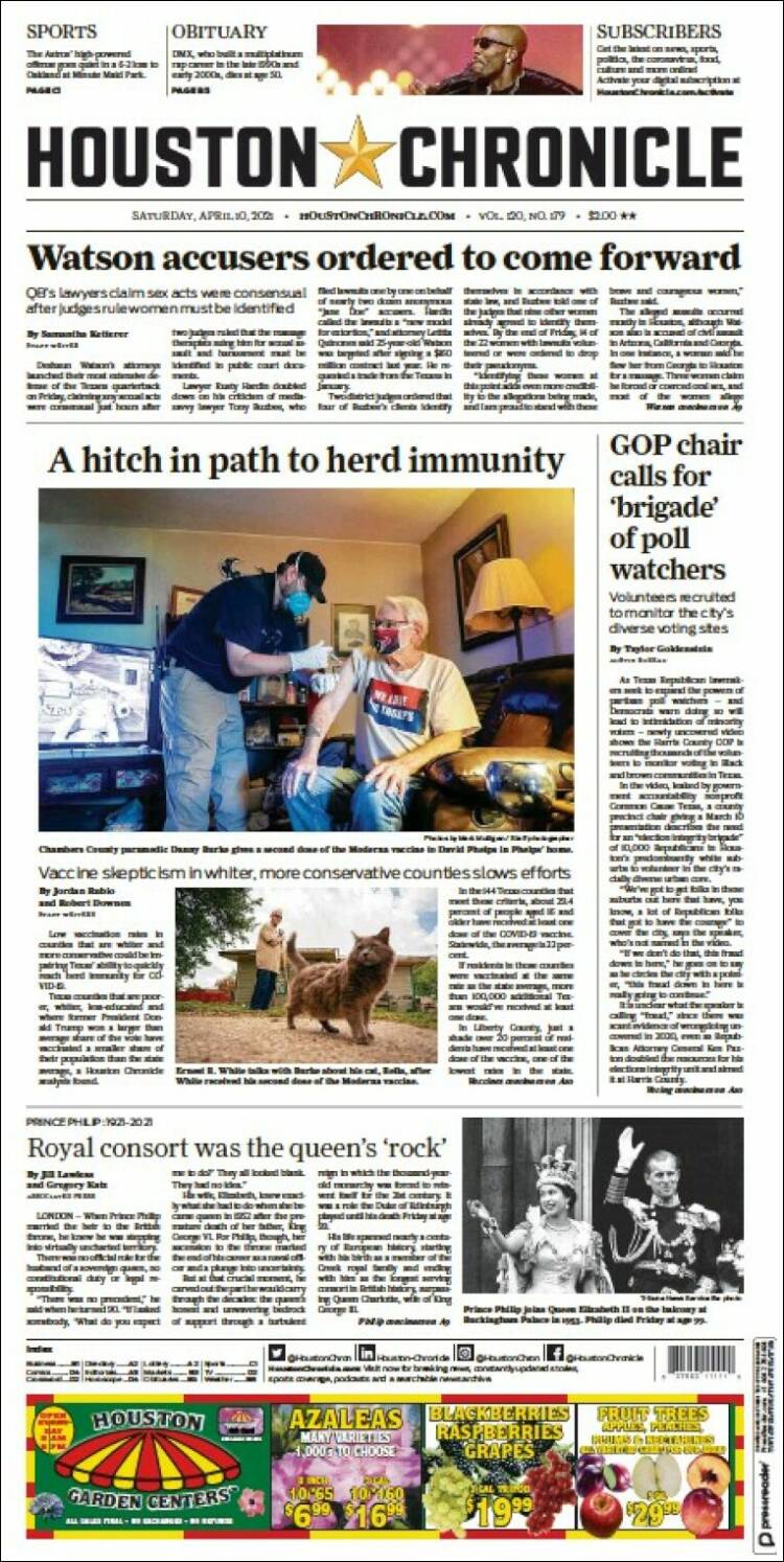 Portada de Houston Chronicle (USA)