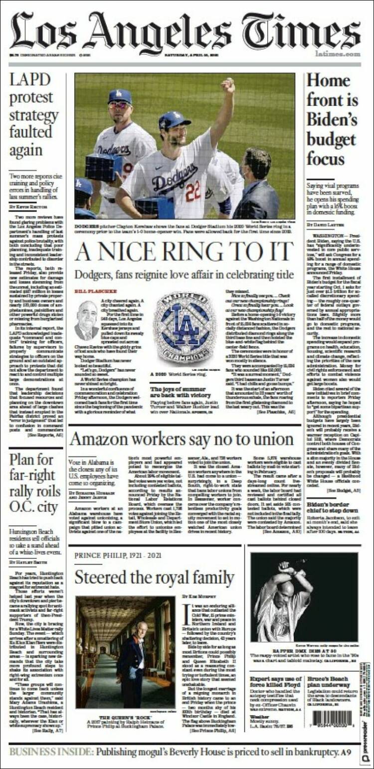 Portada de Los Angeles Times (USA)