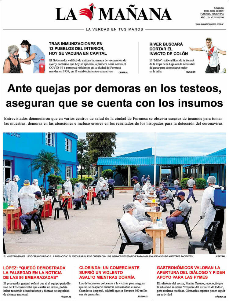 Portada de Diario La Mañana (Argentina)