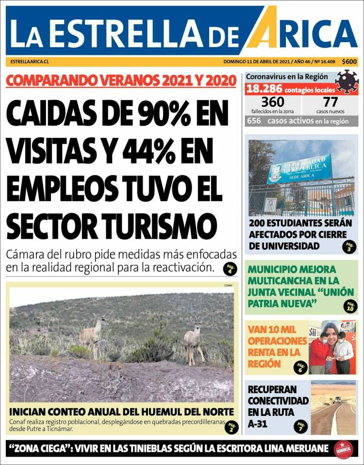 Portada de La Estrella de Arica (Chile)