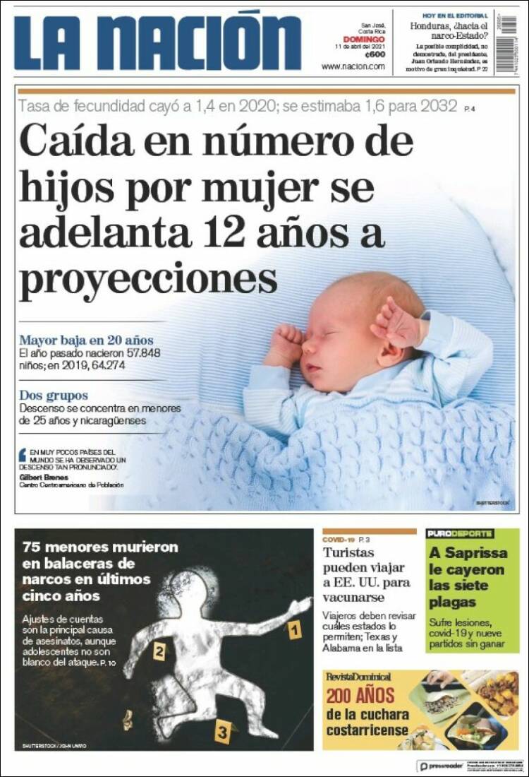 Portada de La Nación - Costa Rica (Costa Rica)
