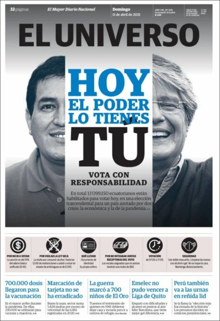 Portada de El Universo - Ecuador (Ecuador)