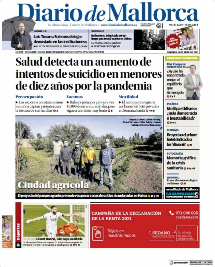 Portada de Diario de Mallorca (España)