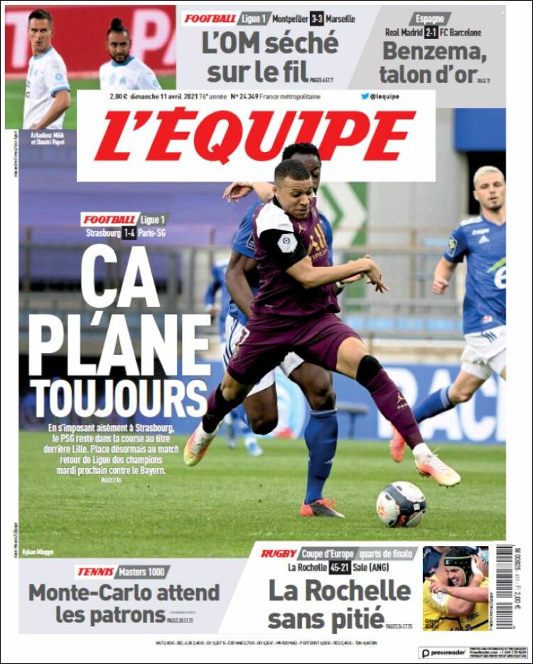 Portada de L'Equipe (Francia)