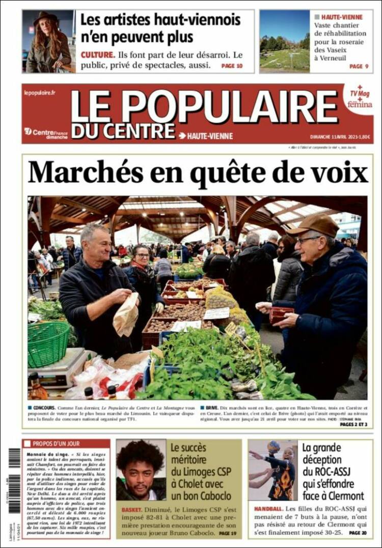 Portada de Le Populaire du Centre (Francia)