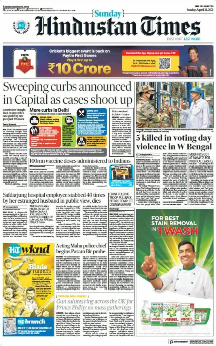 Portada de Hindustan Times (India)