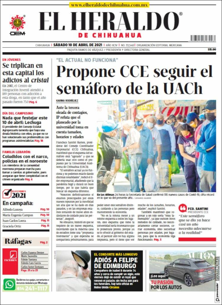 Portada de El Heraldo de Chihuahua (M&eacute;xico)