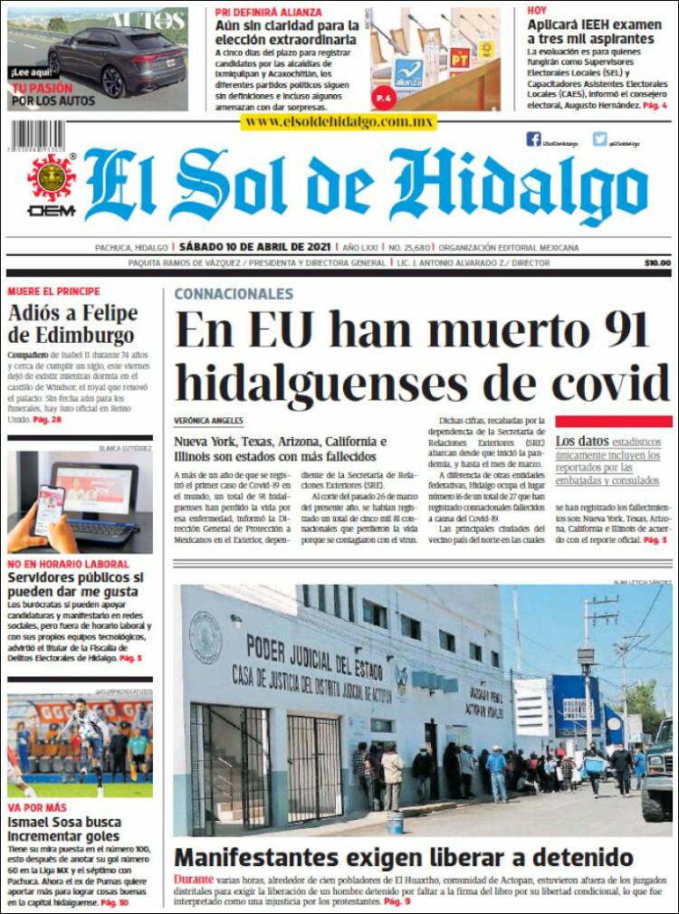 Portada de El Sol de Hidalgo (M&eacute;xico)