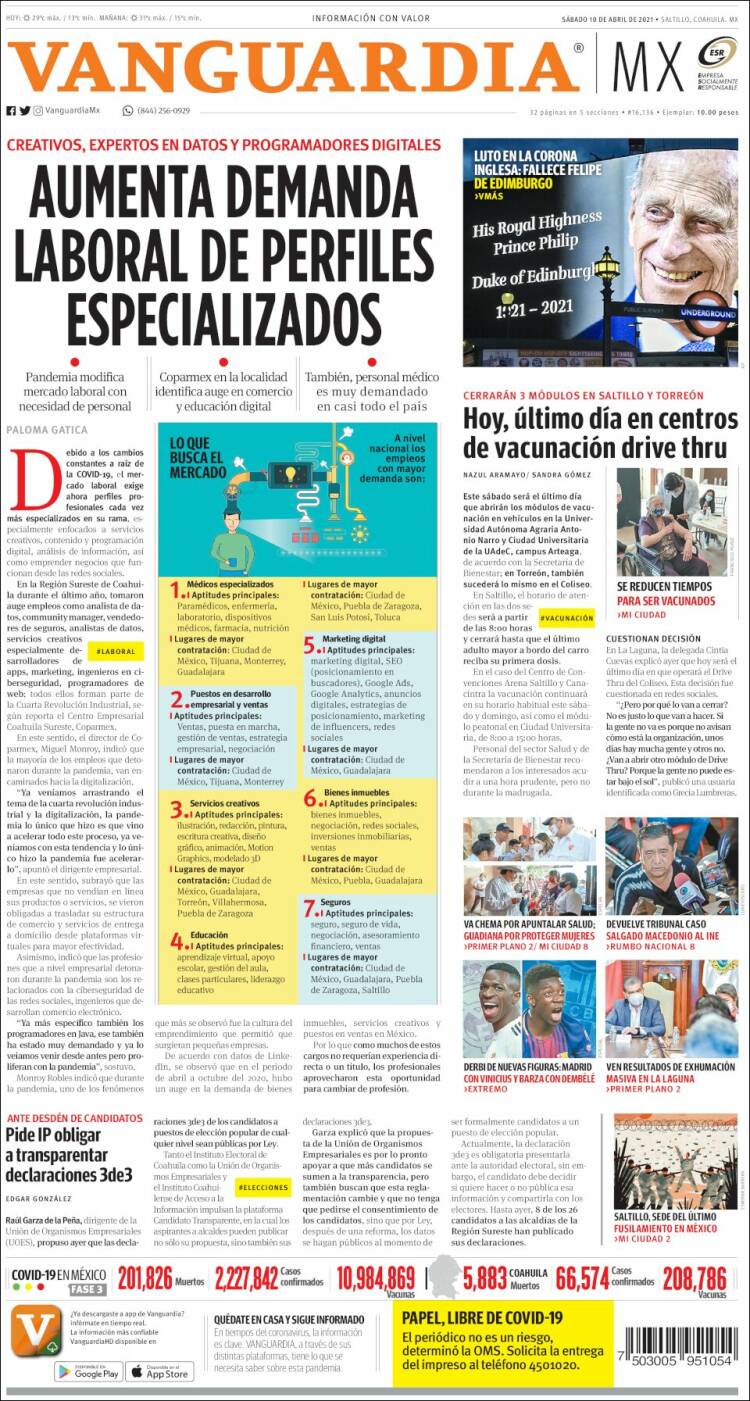 Portada de Vanguardia (M&eacute;xico)