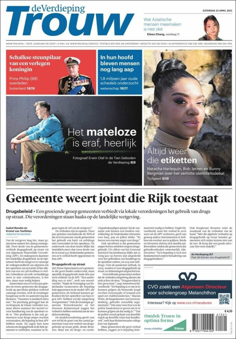 Portada de Trouw (Pa&iacute;ses Bajos)