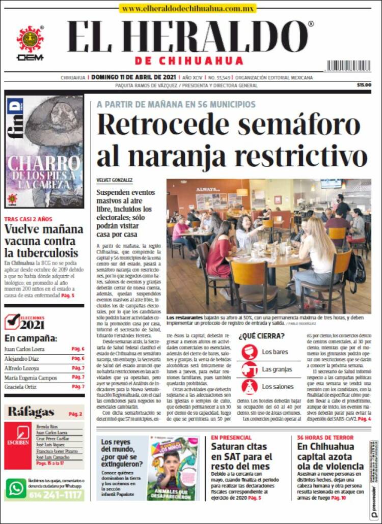 Newspaper El Heraldo de Chihuahua (Mexico). Newspapers in Mexico. Monday's  edition, April 12 of 2021. Kiosko.net