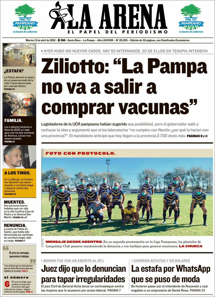 Portada de Diario La Arena (Argentina)