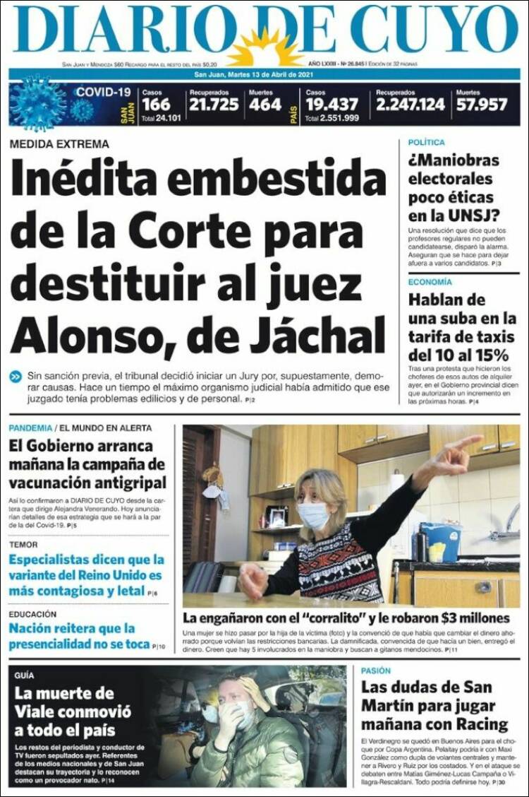 Portada de Diario de Cuyo (Argentina)