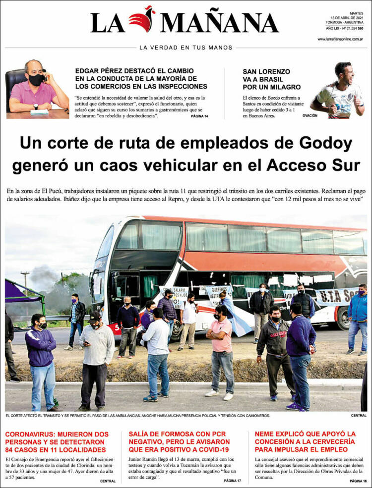 Portada de Diario La Mañana (Argentina)