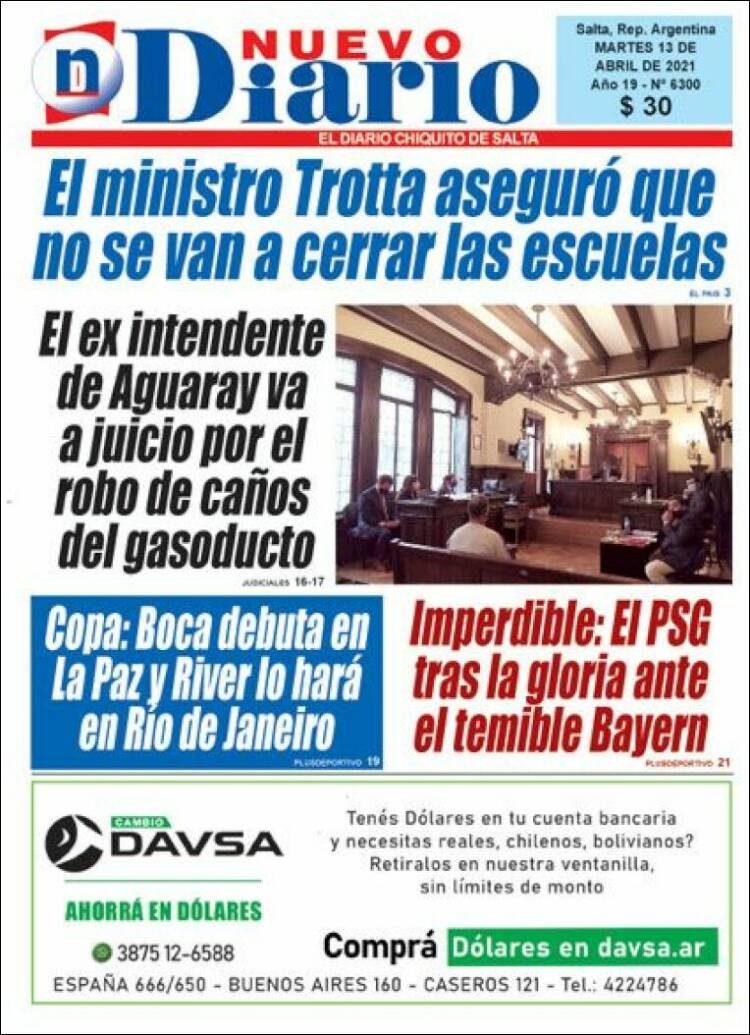 Portada de Nuevo Diario de Salta (Argentina)