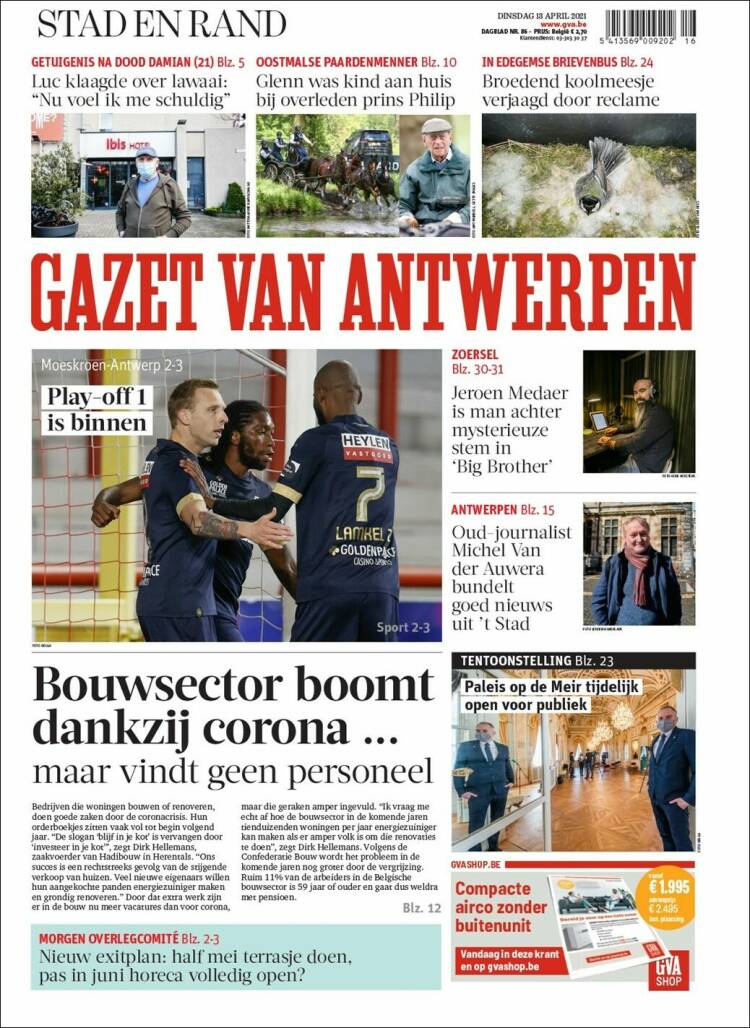Portada de Gazet van Antwerpen (B&eacute;lgica)