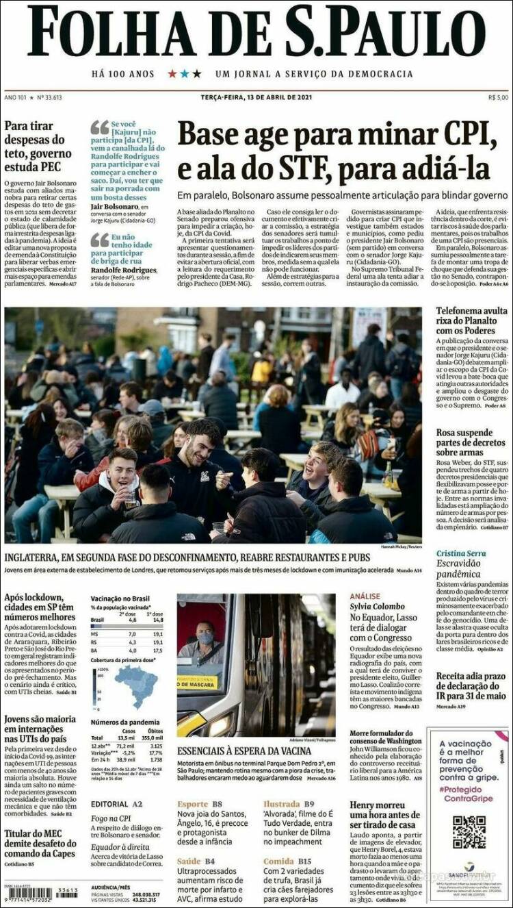 Portada de Folha de São Paulo (Brasil)