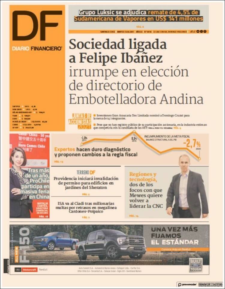 Portada de Diario Financiero (Chile)