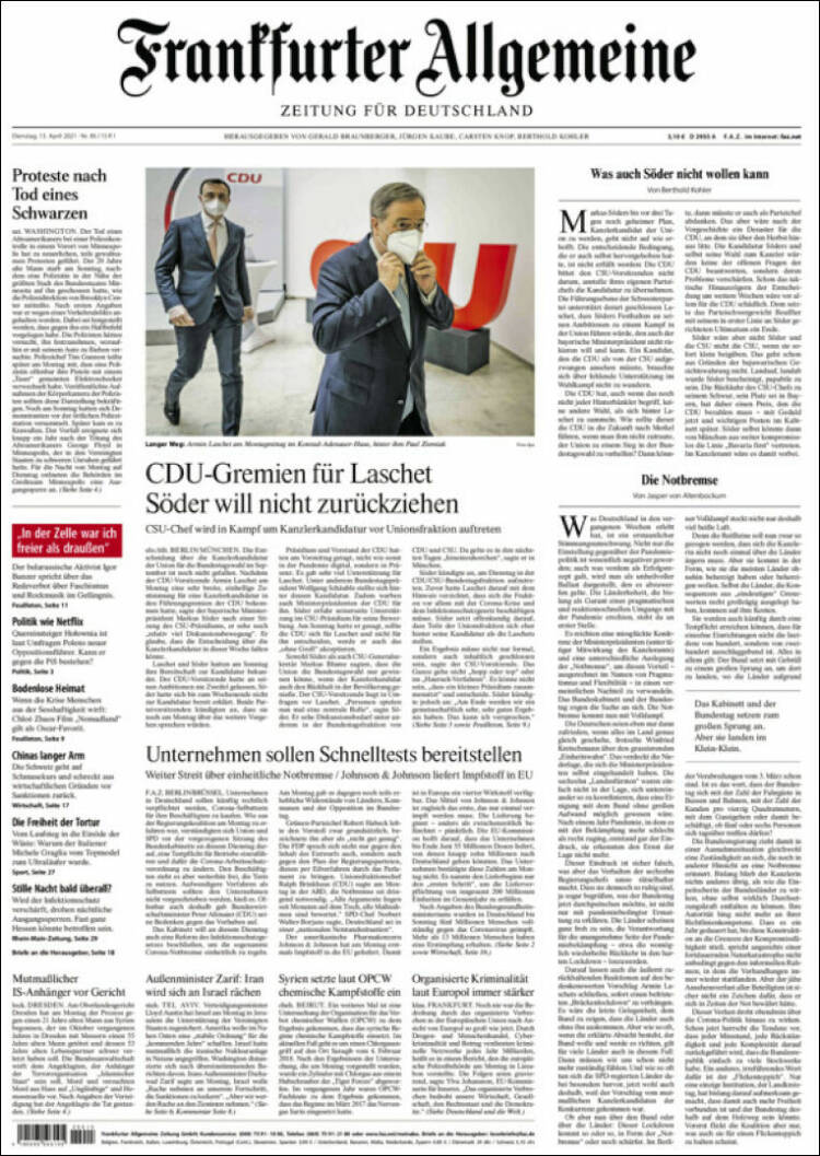 Portada de Frankfurter Allgemeine (Alemania)