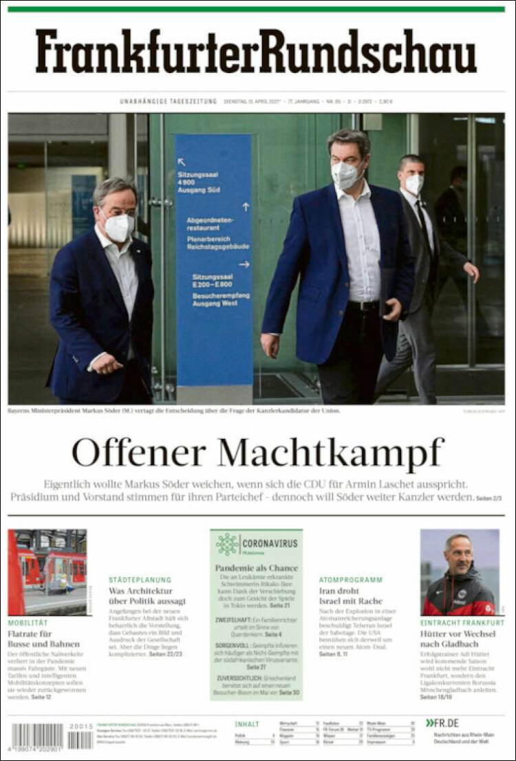 Portada de Frankfurter Rundschau (Alemania)