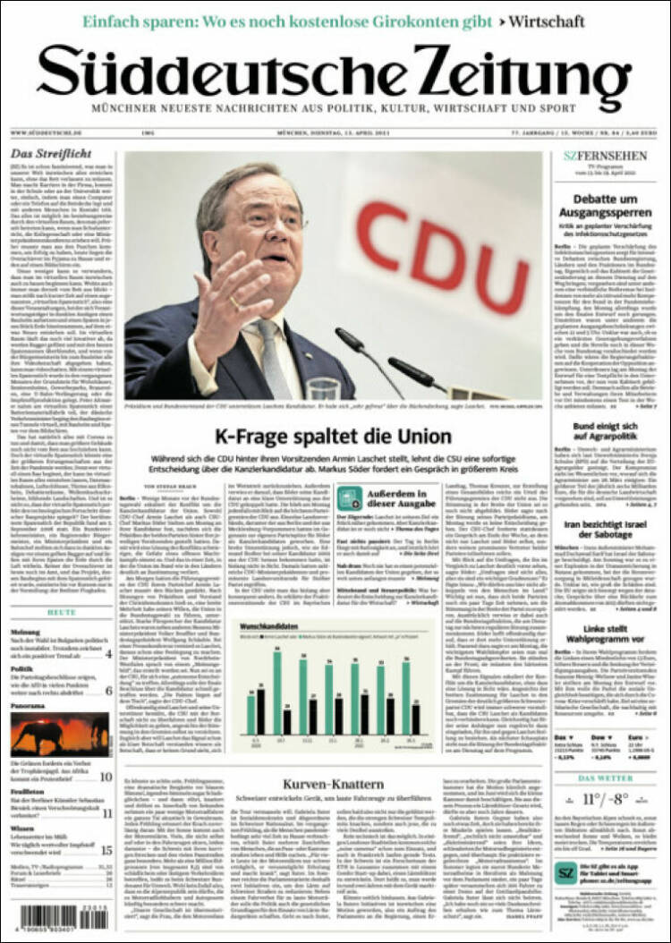 Portada de Sueddeutsche (Alemania)