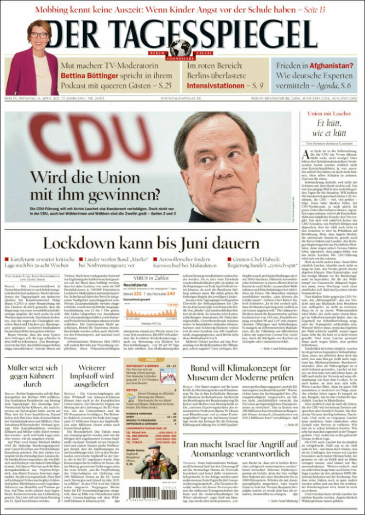 Portada de Der Tagesspiegel (Alemania)