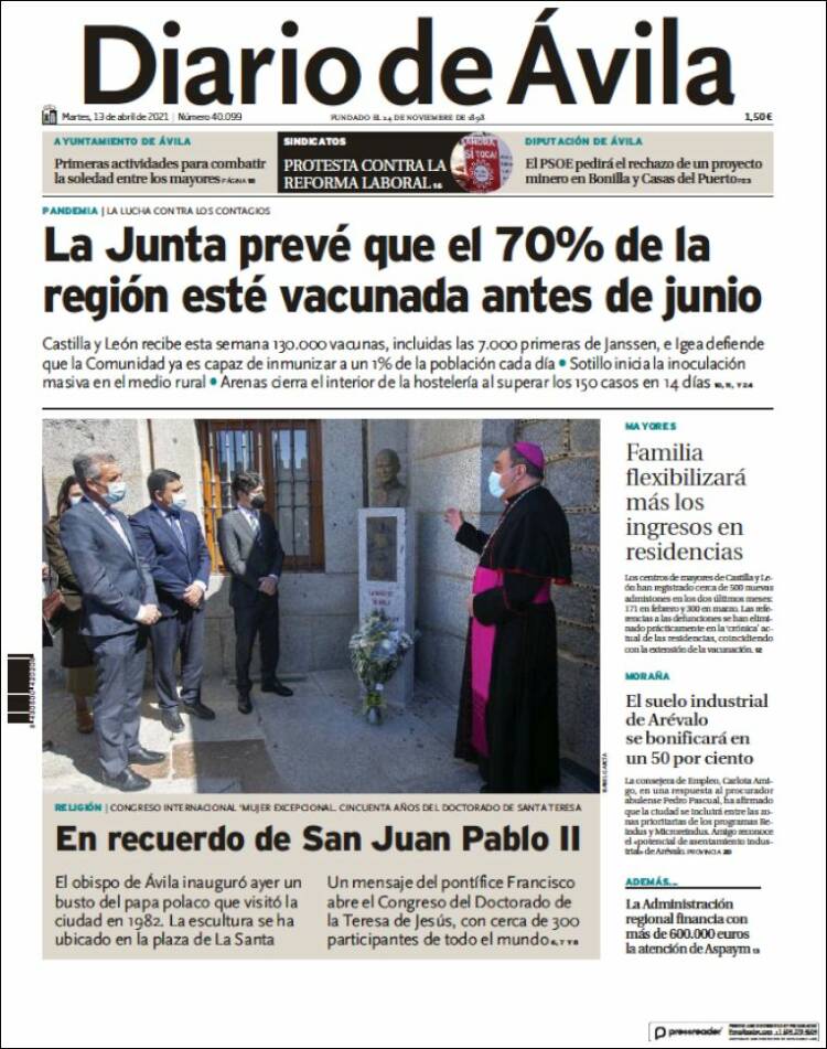 Portada de Diario de Ávila (España)