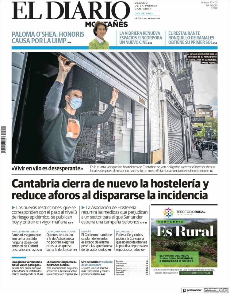 Portada de El Diario Montañés (España)