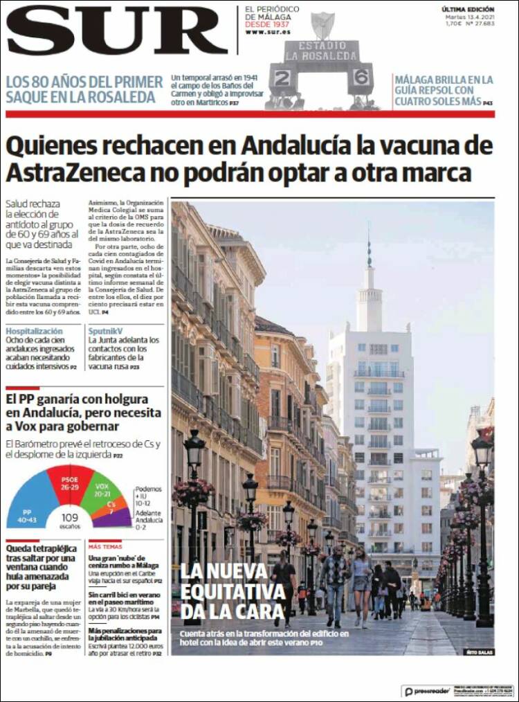 Portada de Diario el Sur (España)