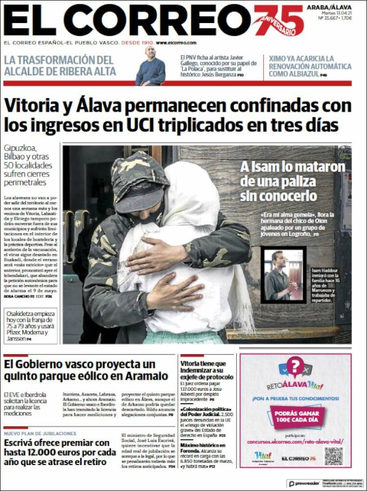 Portada de El Correo - Álava (España)