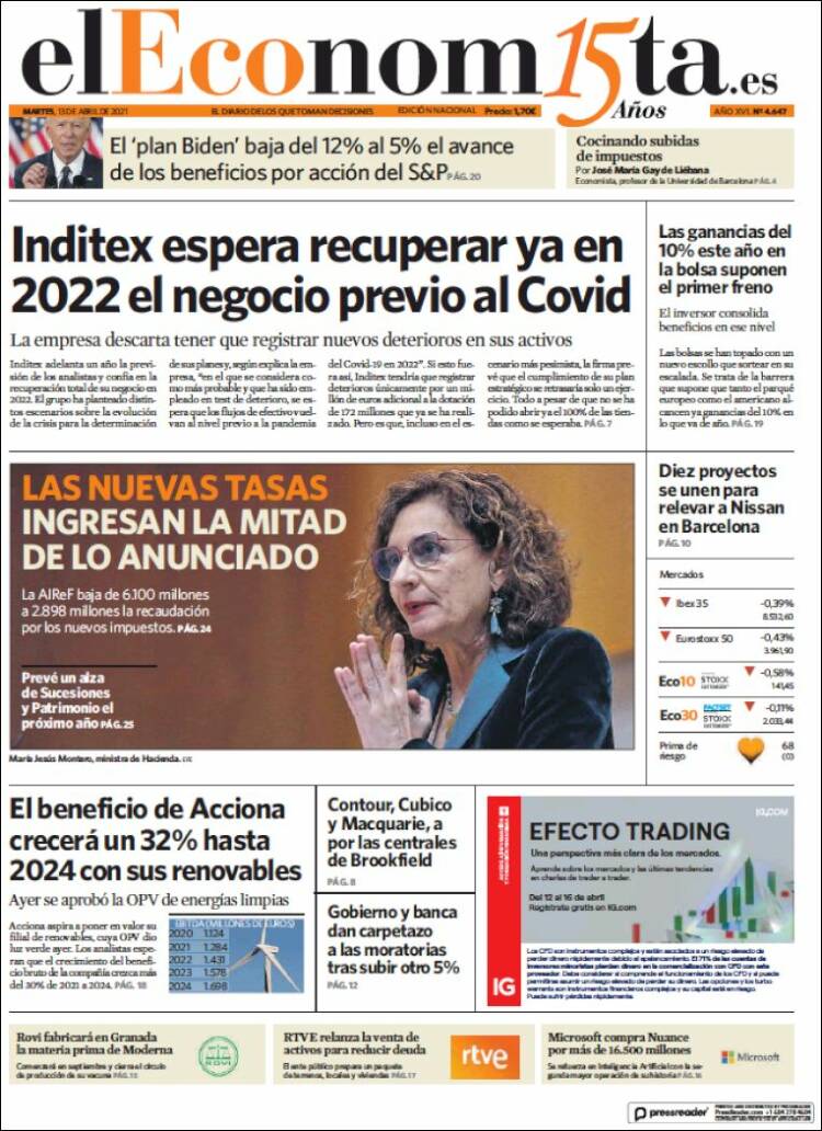 Portada de El Economista (Espa&ntilde;a)
