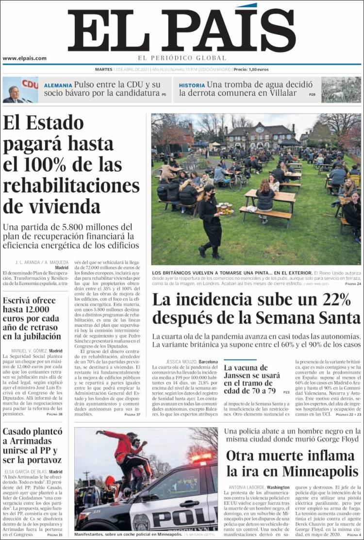 Portada de El País (España)