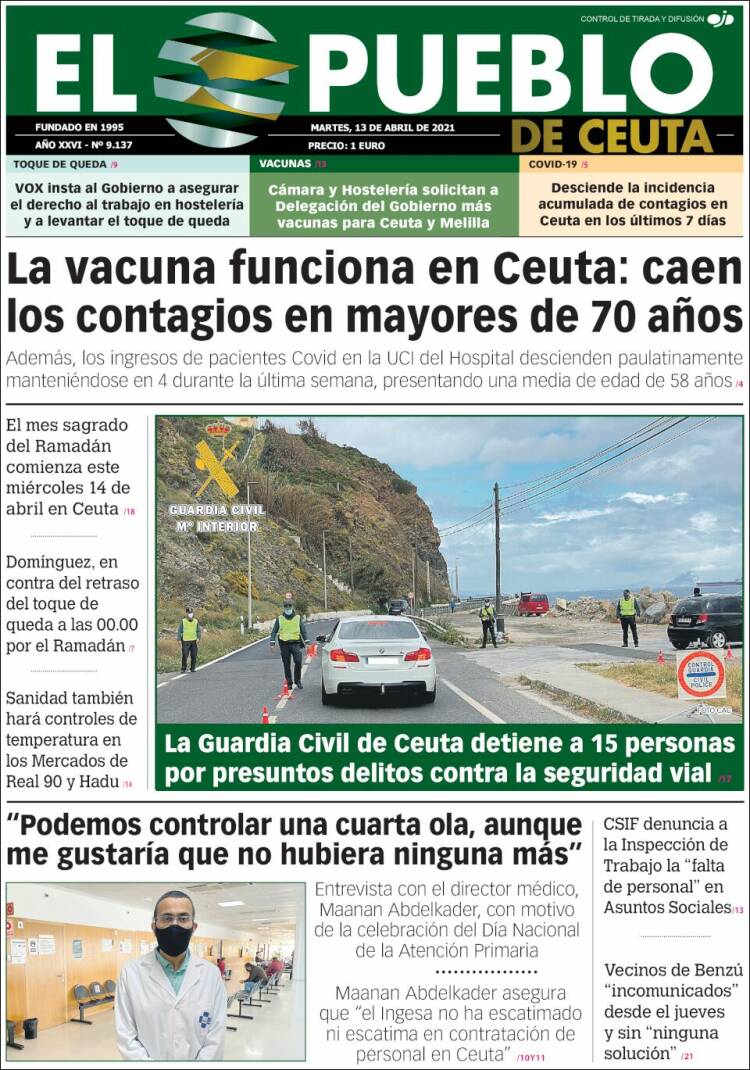 Portada de El Pueblo de Ceuta (España)