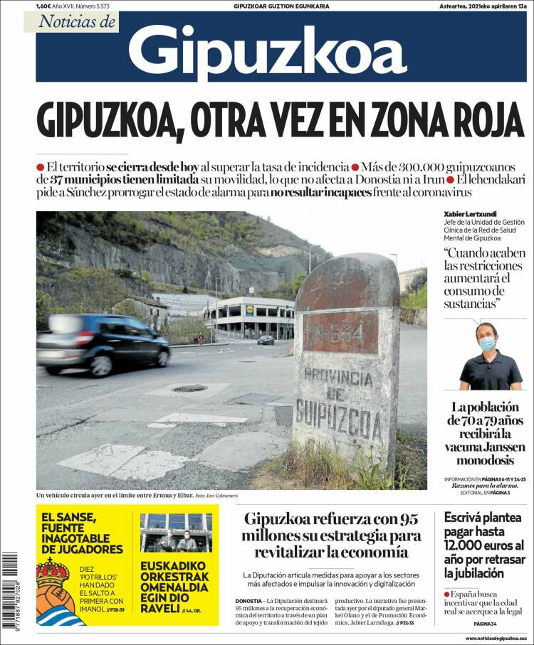 Portada de Noticias de Gipuzkoa (España)