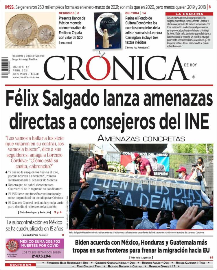Portada de La Crónica de Hoy (M&eacute;xico)