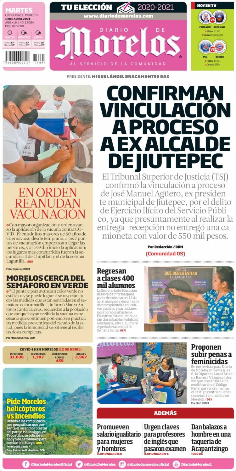 Portada de Diario de Morelos (M&eacute;xico)