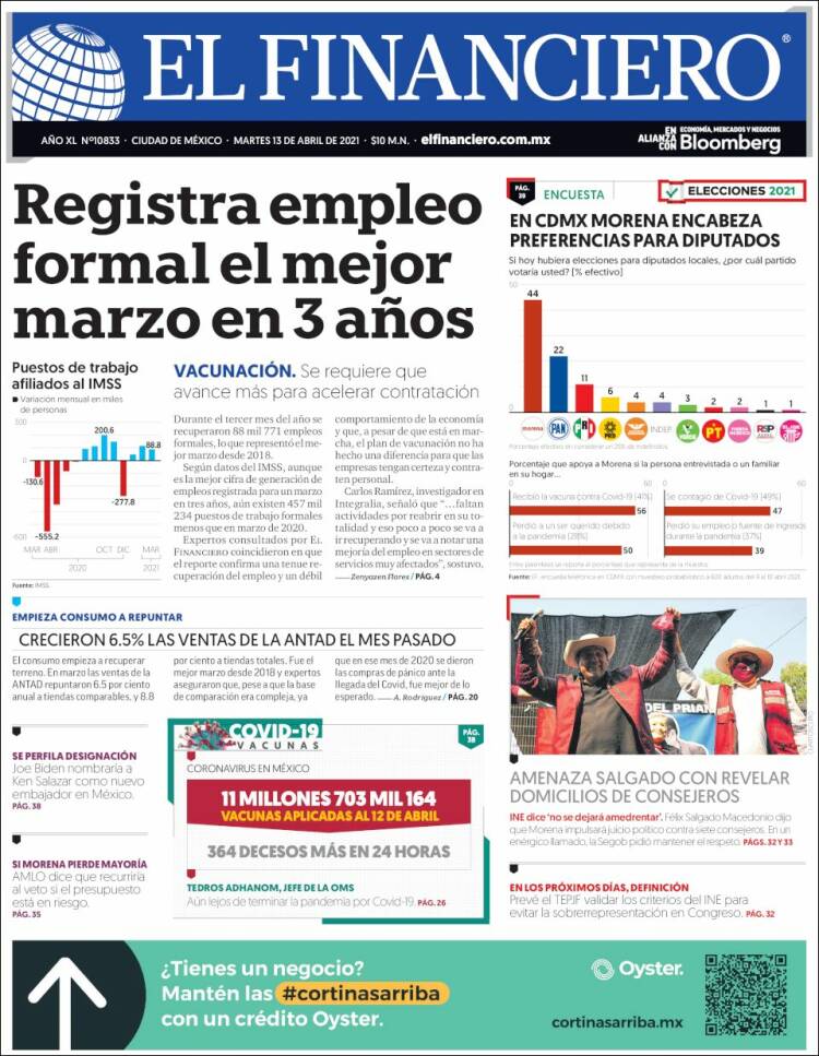 Portada de El Financiero (M&eacute;xico)
