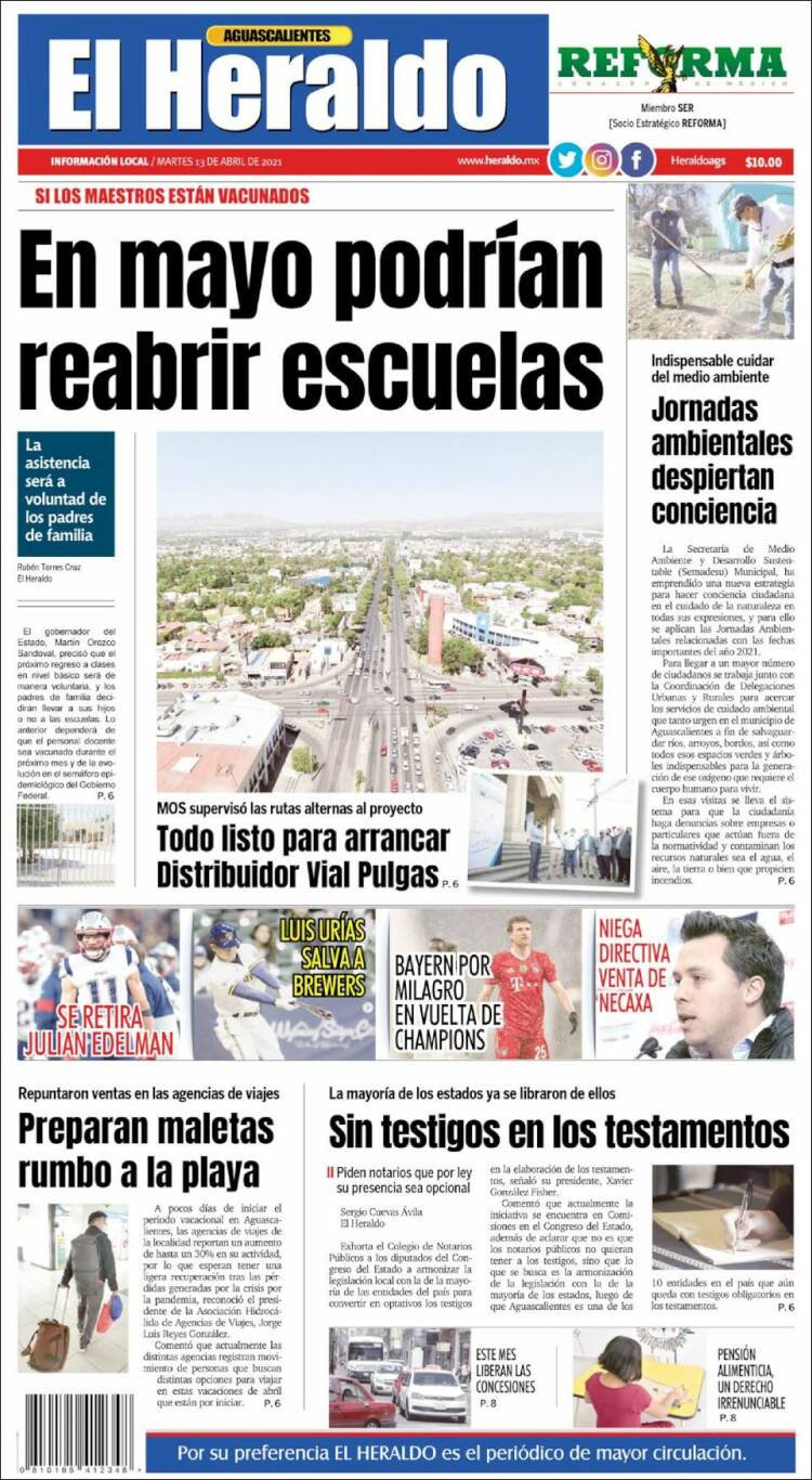 Portada de El Heraldo de Aguascalientes (M&eacute;xico)