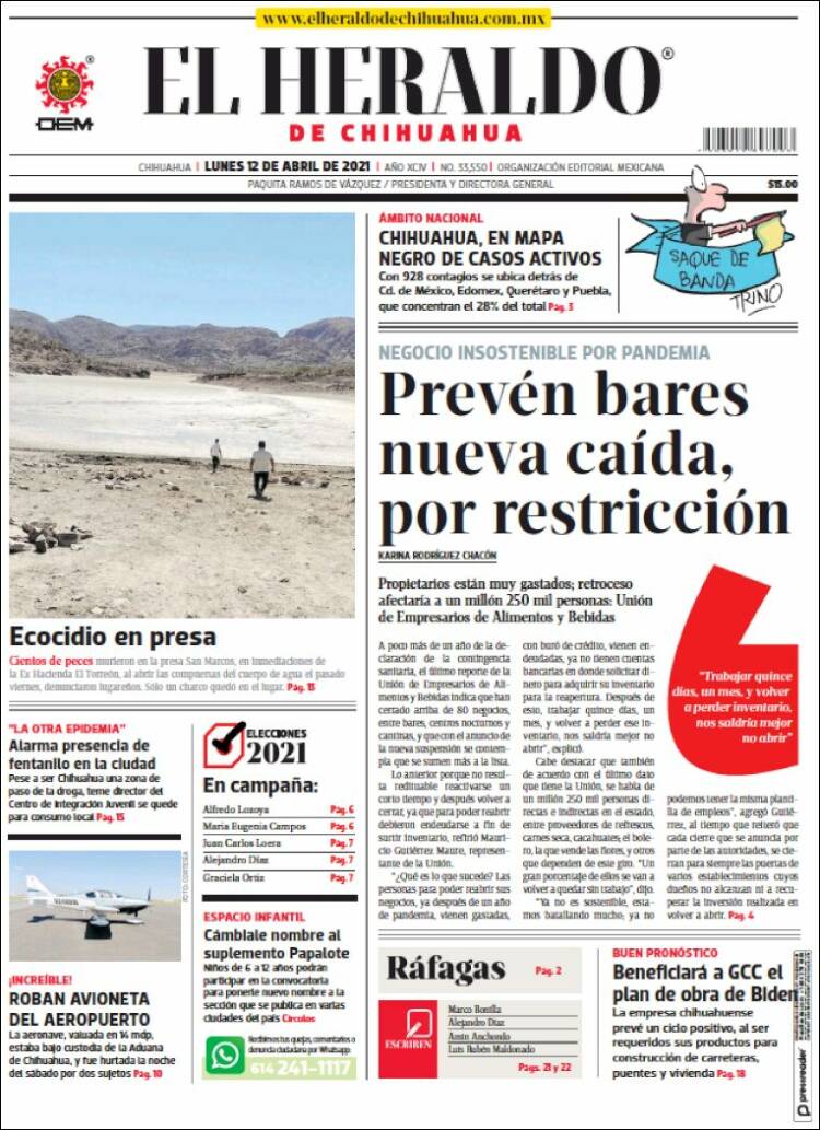 Portada de El Heraldo de Chihuahua (M&eacute;xico)